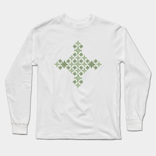 Geometric Diamond Green Retro Flower Long Sleeve T-Shirt